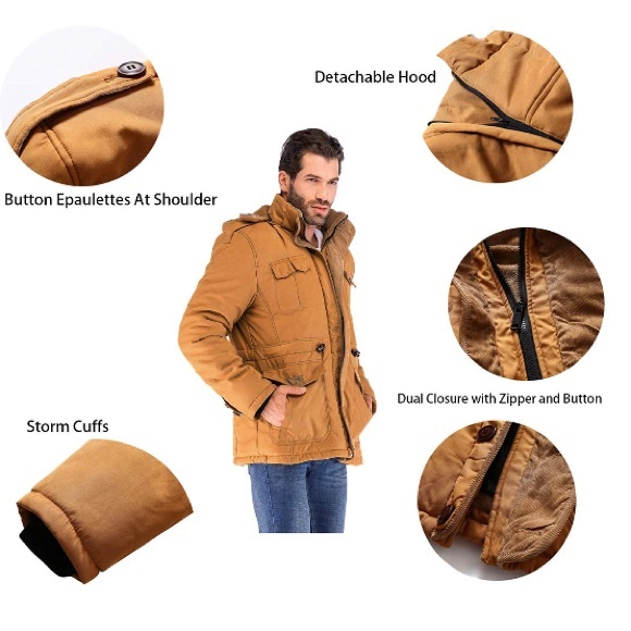 Yozai Mens Winter Insulated Outdoor Parka Coat - Picture 5 of 7